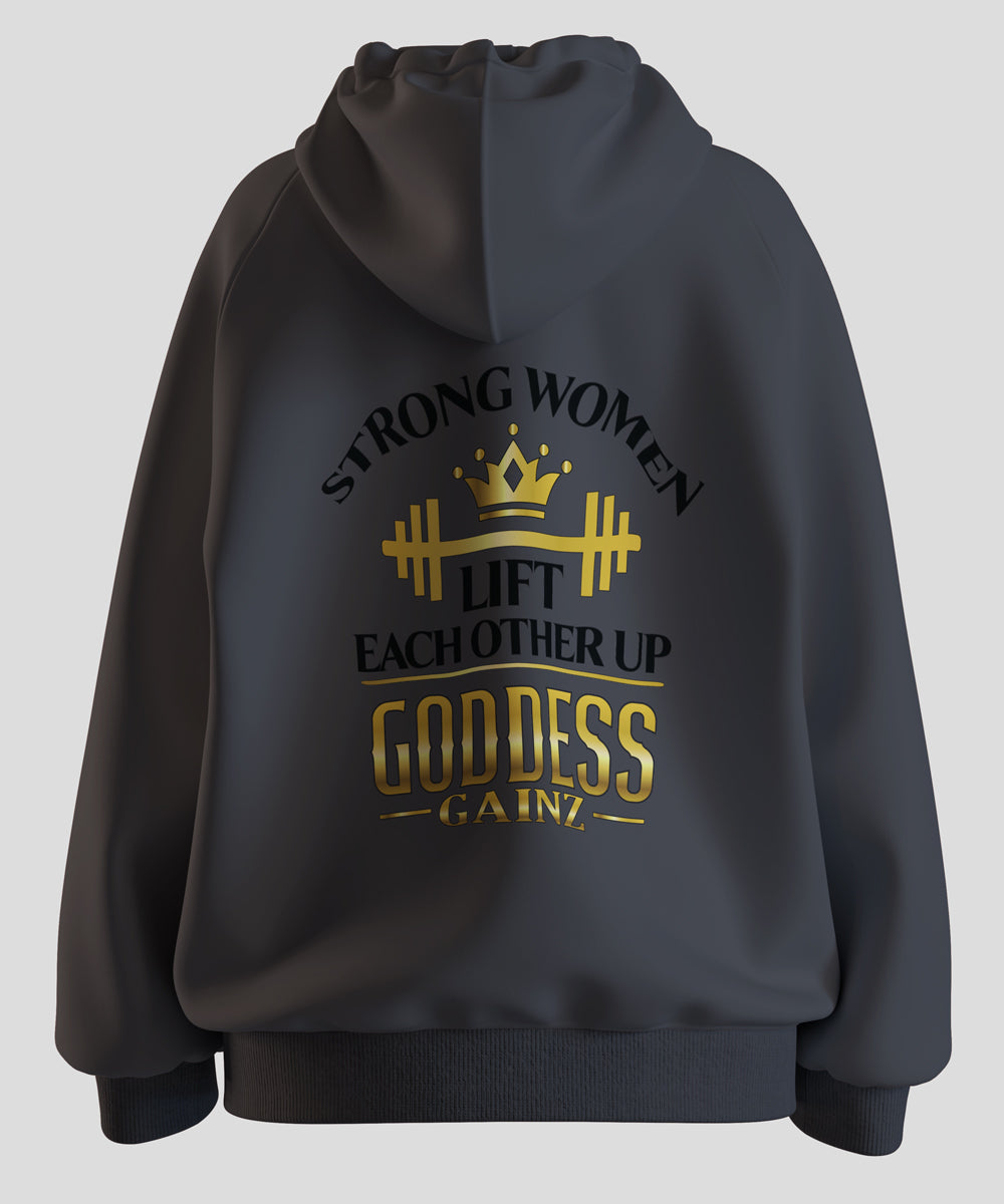 Strong Women Lift Each Other Up - Deluxe Hoodie (Black Text)