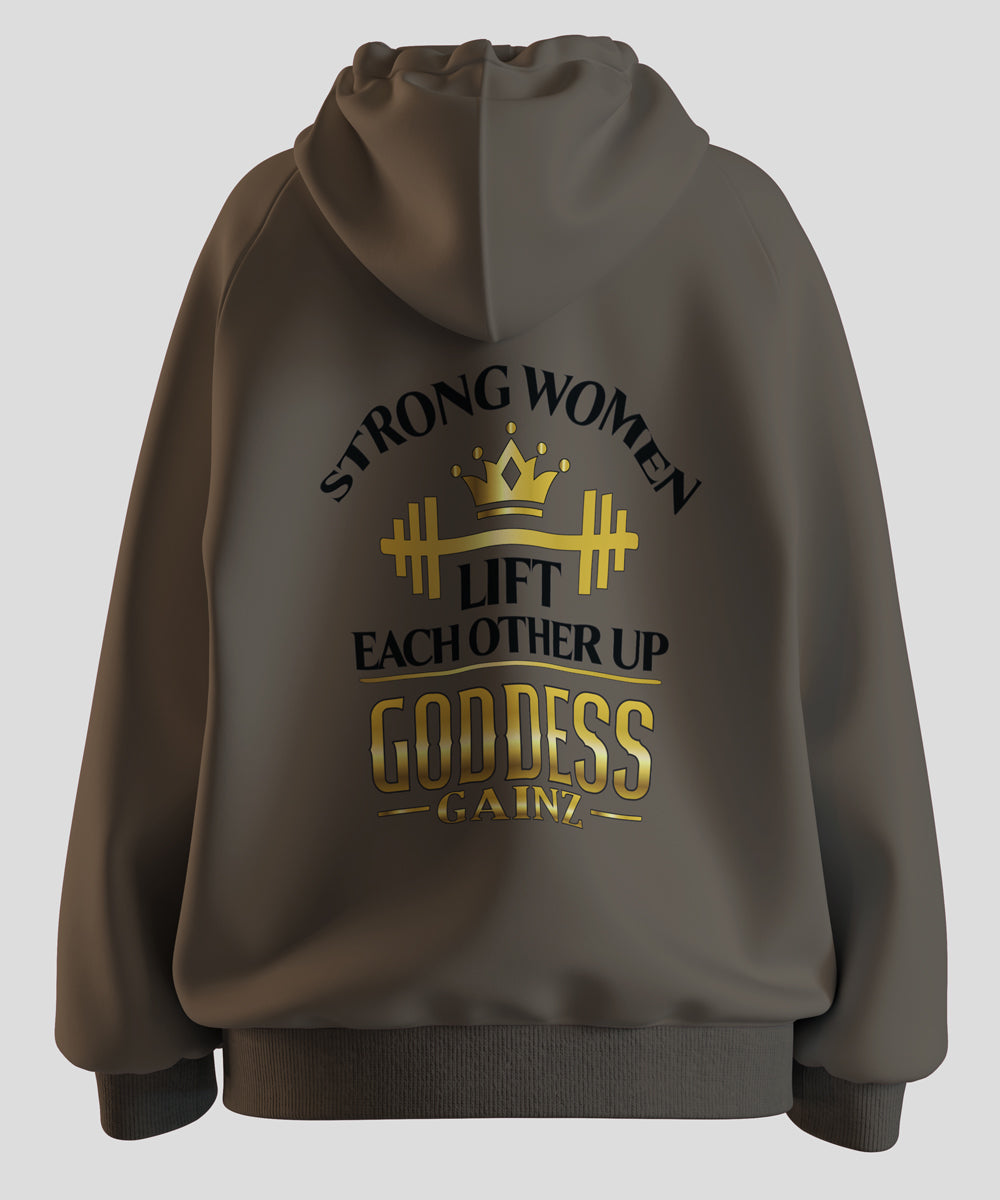 Strong Women Lift Each Other Up - Deluxe Hoodie (Black Text)